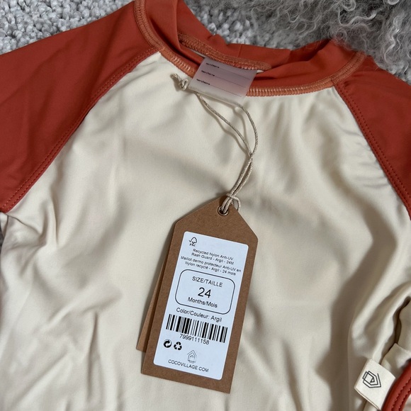 Kids Toddler Baby 24M Rashguard & Swim Shorts Set Unisex Cream Burnt Orange NWT - Picture 4 of 12